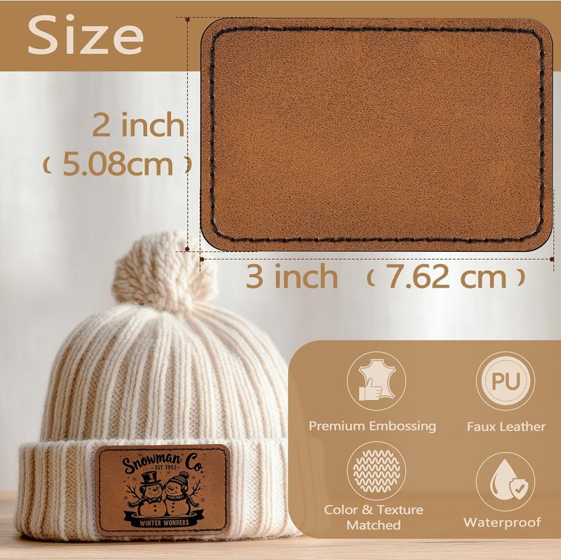 MAPRIAL 100 Pack Blank Leatherette Patches with Adhesive, Rectangle Laser Engravable Faux Leather Patch for Hats Custom, Fabric Repair Sew, Engraving Materials, Gifts, DIY (Khaki, 3 x 2 in) - Image 2